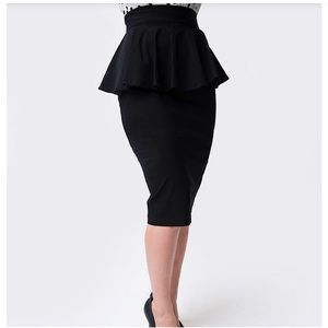 NWT Unique Vintage High Waisted Black PeplumPencil Skirt Size 1X